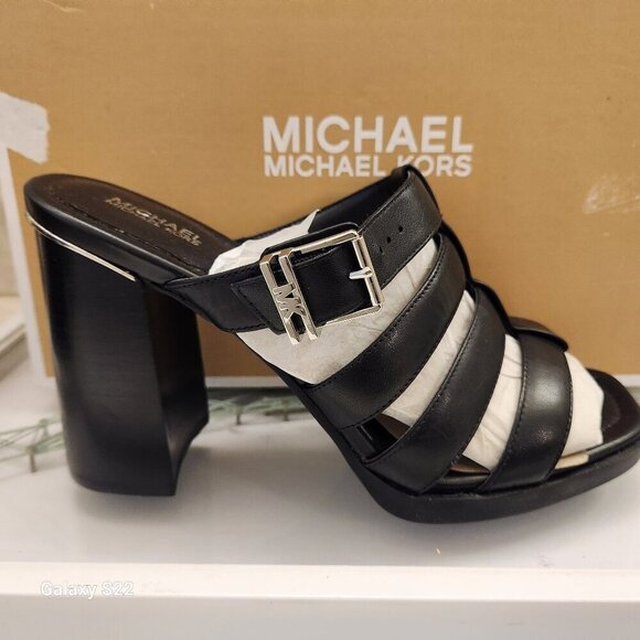 Michael Kors Black Calf Leather "Jagger Slides". NIB. Size 9.5 - Picture 1 of 12